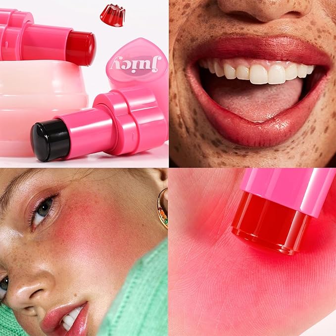 Water Jelly Tint Blush, 3-In-1 Multi-Use Blush Cream Blush Stick for Eyes, Cheeks & Lips, Hydrating & Bouncy Jelly Texture, Blends Perfect for Skin Portable Multipurpose Long Lasting Waterproof(04, s)