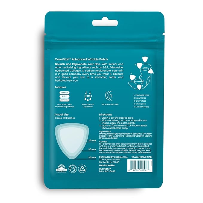 Advanced Wrinkle Patches 60ct Smile Line, Frown Line Wrinkle Patches for Facial Korean Skin Care Face Wrinkle Tape Invisible Overnight with Retinol & Collagen (Small (Face))