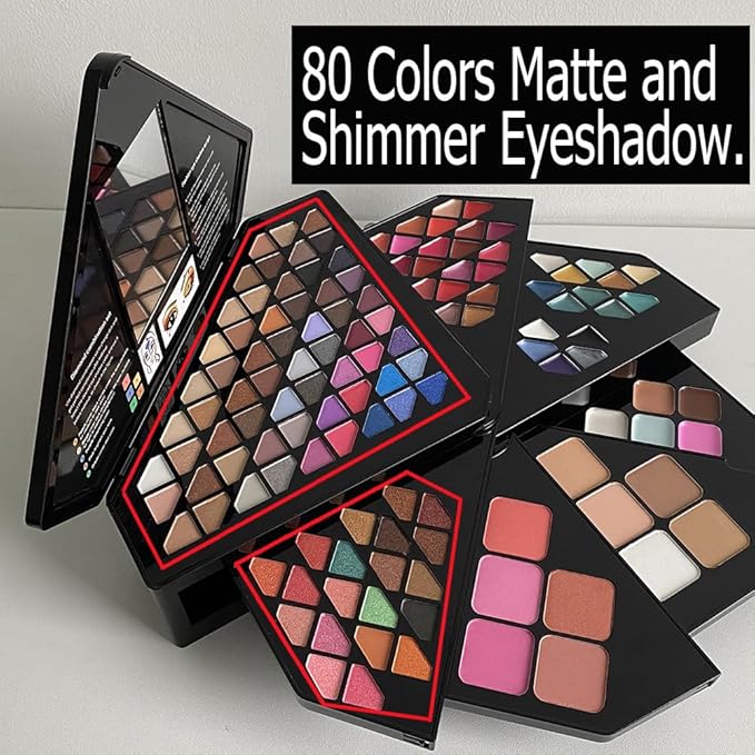 130 Color All In One Makeup Gift Set for Women Professional Makeup Kit Include 80 Eyeshadow, 20 Lipstick,15 Eyebrow Gel,5 Blusher,5 Contour & 5 Conclealer Makeup Palette Kit