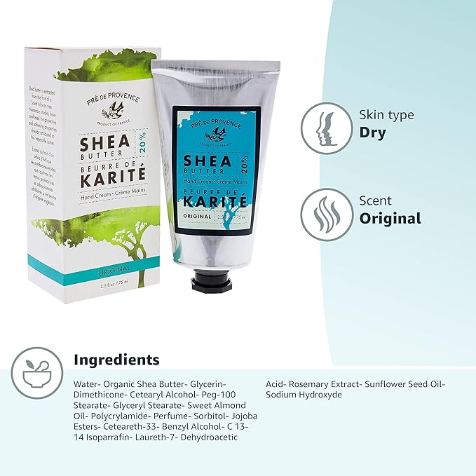 Pre de Provence Beurre De Karité Moisturizing Collection, Shea Butter Enriched Nourishing, Hand Cream, 75ML, Original