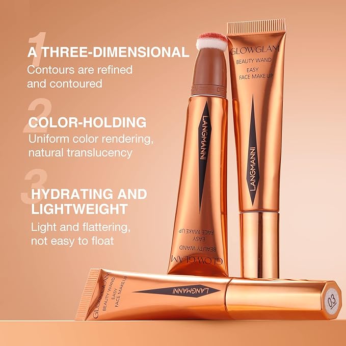 LANGMANNI Liquid Contour Beauty Wand, Face Concealer Contouring,Highlighter,Blusher Stick with Big Cushion Applicator.Cream Contour Stick For Finish Face Contour Makeup. (#03 Blush Pen)