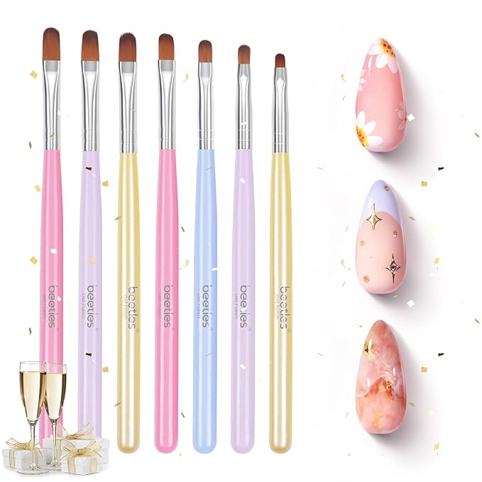 Beetles Gel Nail Brush, 7Pcs Nail Art Brushes, Nail Art Tips Nail Brushes for Nail Art Nail Painting Brush Pen Set for Home and Salon Use Decoration