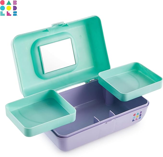 Caboodles Pretty in Petite Makeup Box, Hard Plastic Organizer Box, 2 Swivel Trays, Fashion Mirror, Secure Latch for Safe Travel