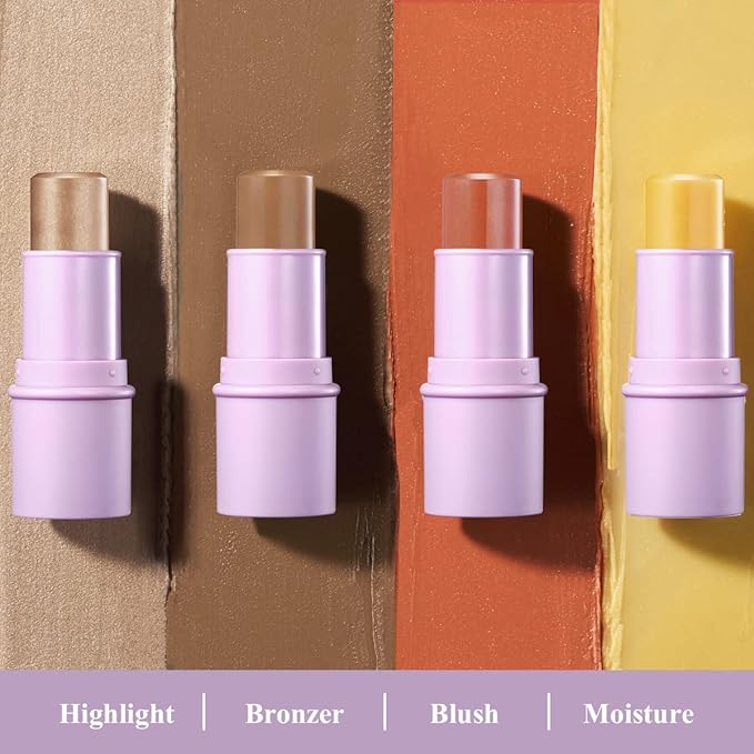 4Pcs Cream Blush Contour Highlighter Bronzer Moisturizer Stick