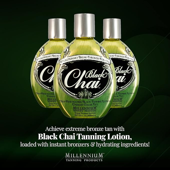 Millennium Tanning Black Chai Tanning Lotion with Bronzers, Essential Oils, & Extracts (13.5 Ounces)