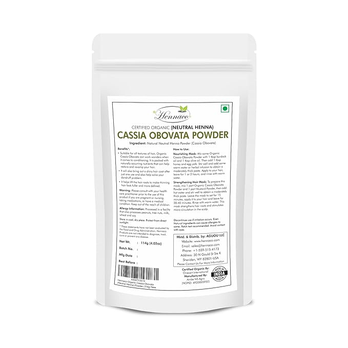 Organic Cassia Obovata Powder | Neutral Henna Powder (4 OZ) 114 G