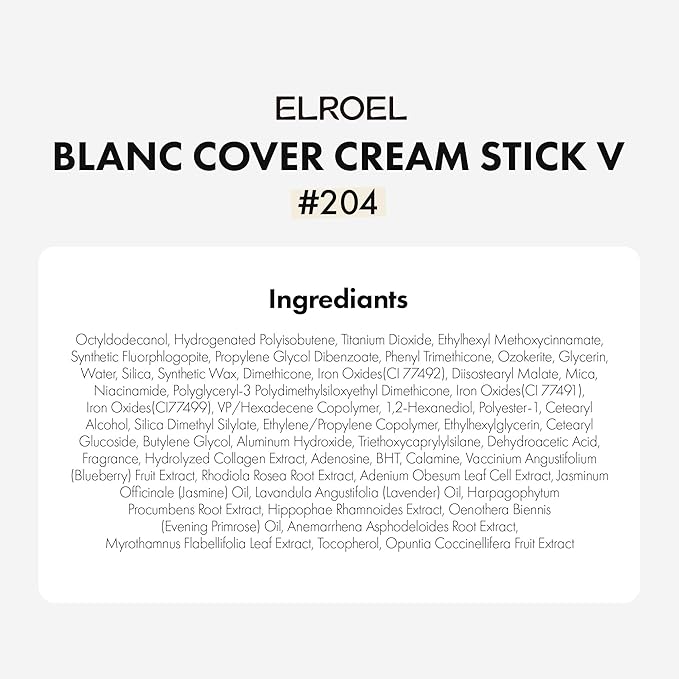 Blanc Cover Cream Stick V White - Korean Color-Changing Foundation Stick with Volufiline - Medium to Full Coverage Dewy Finish Base Makeup - Dual-Ended with Detachable Brush (204 Tan)