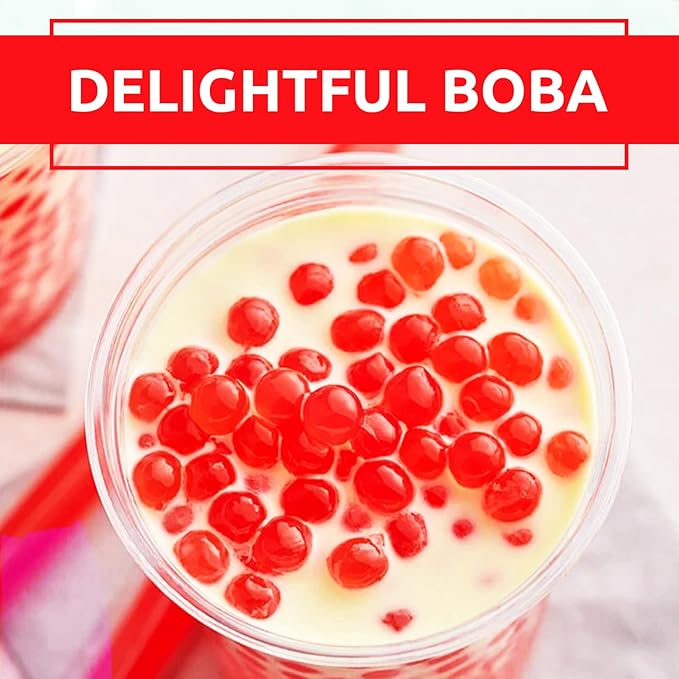 Fanale Strawberry Popping Boba Pearls, Vegan, Non GMO, Gluten Free, Fat Free, Perfect for Bubble Tea, Smoothies, Ice Cream, Desserts, and Beverages.
