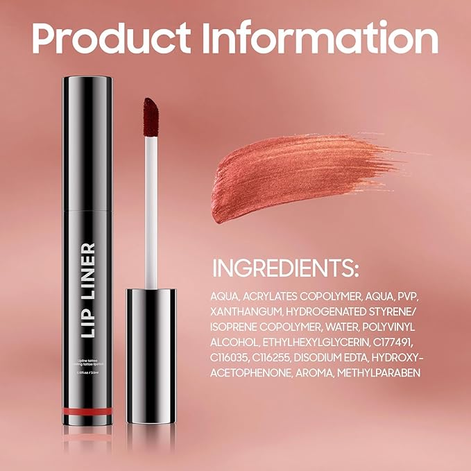 Lip Stain Peel Off, Lip Liner Moisturizing Long-Lasting & Waterproof, Transfer Proof & Plumping, Non-Stick Cup, Rose Color