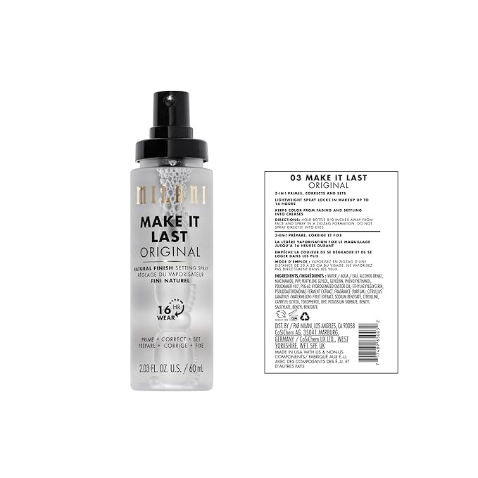 Milani Make It Last Original - Natural Finish Setting SPray - 3-in-1 Setting Spray and Primer- Prime + Correct + Set - Makeup Finishing Spray and Primer - Long Lasting Makeup Primer and Spray - 2 Pack