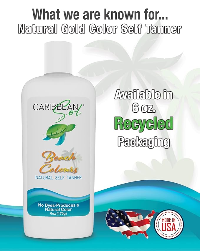 Caribbean Sol - Beach Colours Natural Self Tanning Lotion- Natural Eco-Friendly Sunless Tanner Skin Moisturizing Quick Self Tan Body Lotion 6oz.