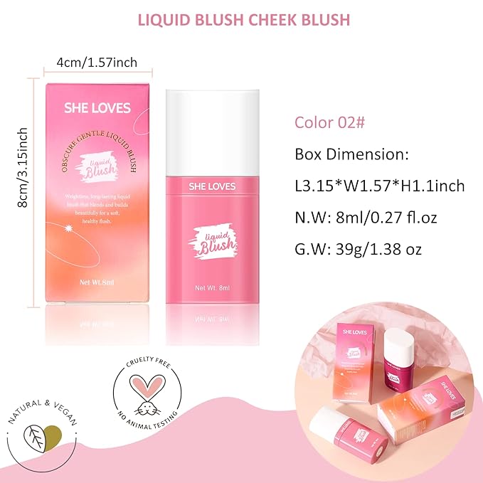 Pink Liquid Blush Makeup, Liquid Blush for Cheeks, Fl Oz(02#)