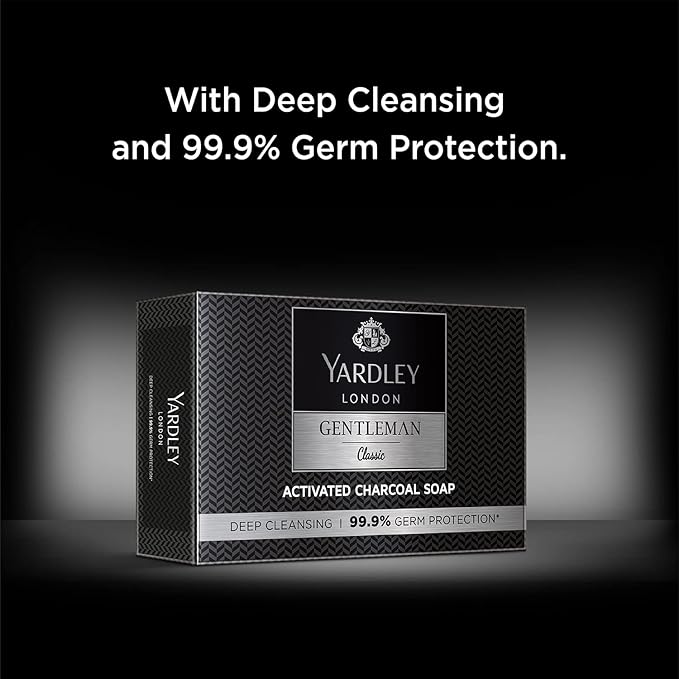 Yardley London Gentleman Classic Activated Charcoal Soap, with 99.9% Germ Protection and Deep Cleansing of Skin - Pack Of 4 (100 g each)