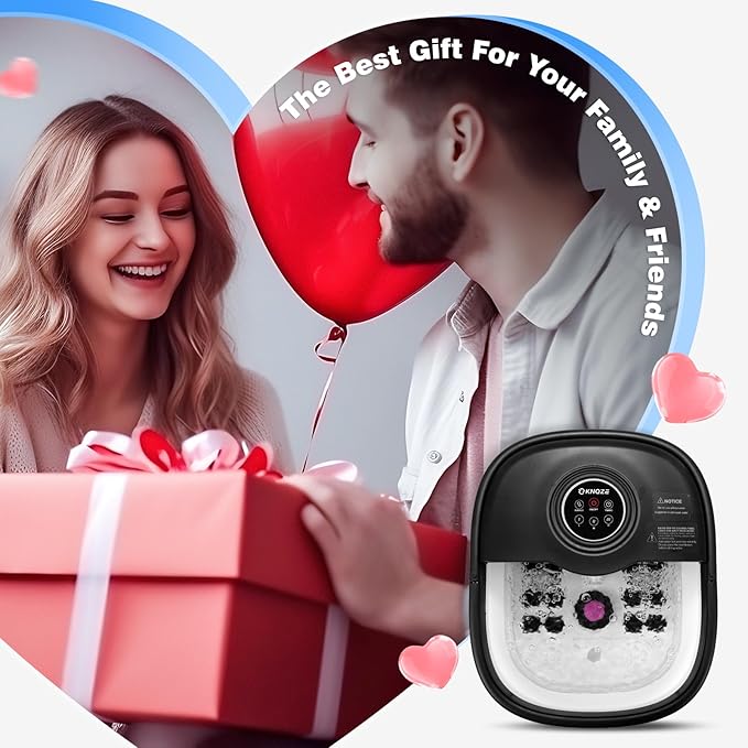 Collapsible Foot Spa Bath with Heat, Remote Control, Temperature Control, Bubbles, Pumice Stone, Red Light, Timer, 16 Massage Roller Pedicure Foot Spa Foot Soaker for Soothe & Relax Tired Feet