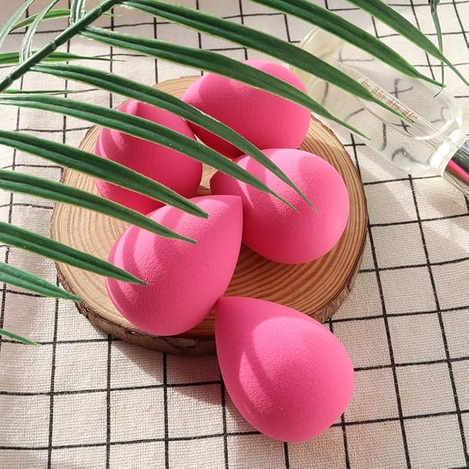 BEAKEY 5 Pcs Makeup Sponges, Latex-Free Beauty Sponge for Flawless Liquid, Cream, and Powder Application, Rose Pink Sponges