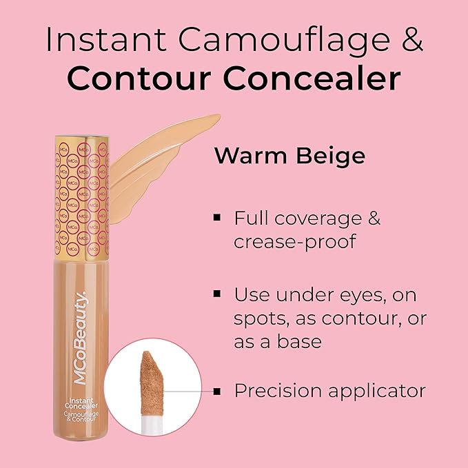 MCoBeauty Instant Concealer Camouflage & Contour, Warm Beige, Perfecting Contour with Flawless Coverage, Vegan, Cruelty Free Cosmetics