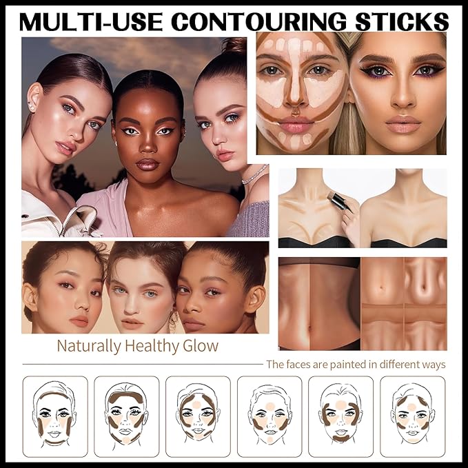 MIELIKKI 2Pcs Cream Contour Stick Makeup, Highlighter Stick and Bronzer Stick for Face Sculpting, Easy to Apply & Blend, Long Lasting, Waterproof, Matte Finish,0106