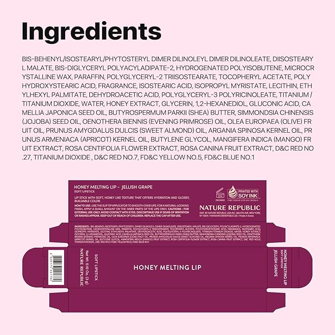 Nature Republic HONEY MELTING LIP (09 GRAPE) SOFT LIP STICK Hydrating Gloss, Moisturizing balms, Sheer tint, Shine & Nude, Glowy Finish, korean make up