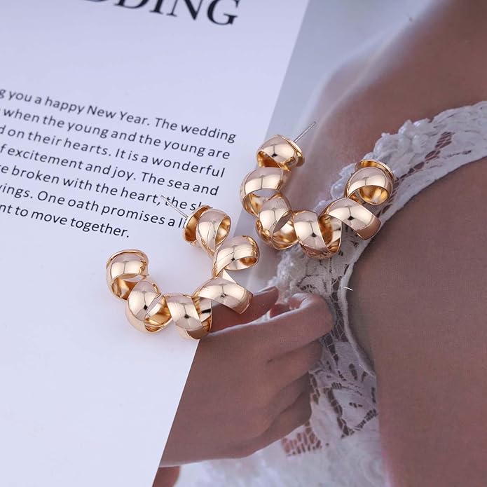 Vintage Exaggerated Irregular Circle Earrings Twist Hoop Earrings Twisted Rope Round Earrings Gold Circle Hoop Dangle Earrings Jewelry for Women