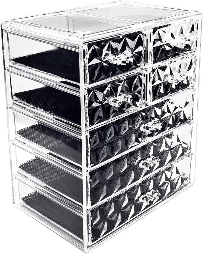 Sorbus Acrylic Makeup Organizer - Organization and Storage Case for Cosmetics Make Up & Jewelry - Big Clear Makeup Organizer for Vanity, Bathroom, College Dorm, Closet, Desk (3 Large, 4 Small Drawers)
