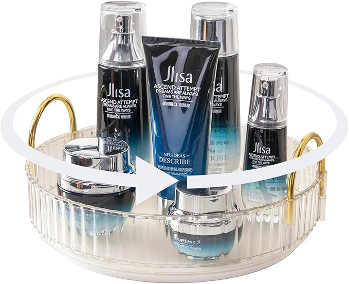 Rotating Makeup Organizer for Vanity, High-Capacity Skincare Clear Make Up Storage Perfume Organizers Cosmetic Dresser Organizer Countertop 360 Spinning (Clear, 1 Tier)