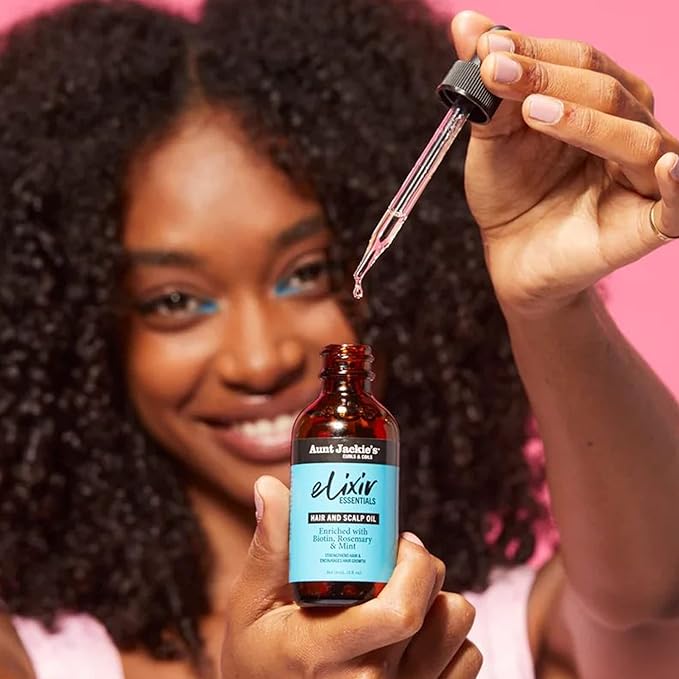 Aunt Jackie's Elixir Essentials Hair & Scalp Oil Enriched with Biotin, Rosemary & Mint, Nourishes, Thickens & Supports Hair Growth, 2 oz