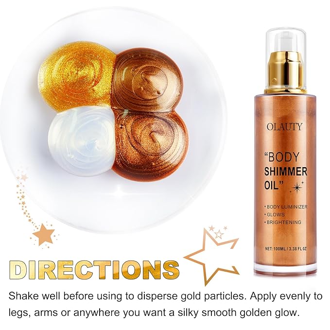 Body Shimmer Oil, Bronze Liquid Illuminator Body Glitter Golden, ) 80ML