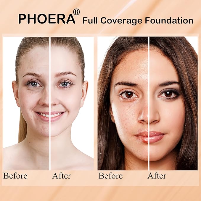 PHOERA Foundation Full Coverage,and Medium Coverage 2024 New PHOERA Foundation Makeup for Mature Skin, Lightweight Wrinkles Matte Natural Finish for a Flawless Complexion(105+N04/Sand+Sand)