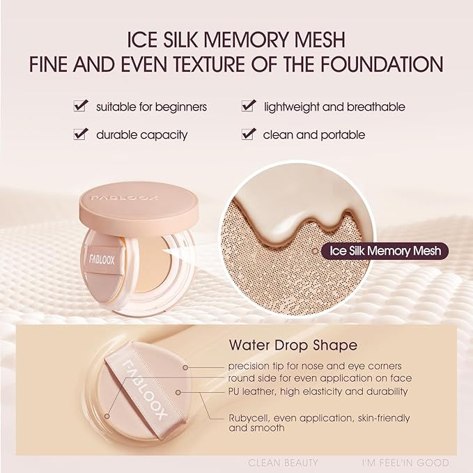 Cellglow Pro Lasting Cushion Foundation, Brighten Skin Skincare Foundation Cushion Natural Coverage Nourishing Makeup, Breathable and Lightweight Formula, Vegan, Almond, Refill Included