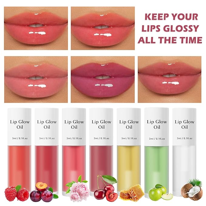 CAHIUYOA Cherry Lip Glow Oil Moisturizing Plumping Lip Gloss Lip Plumper Gloss Lip Oil Tinted Lip Balm Lip Care for Women - 04 Cherry