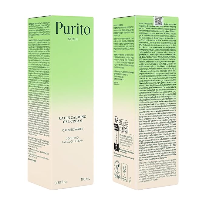 PURITO Oat In Calming Gel Cream, Oat Seed Water for Hydration & Soothing, Lightweight, Non-Sticky Moisturizer for Sensitive Skin, Non-Comedogenic, Fragrance-Free, Korean Skincare, 100ml 3.38 fl.oz