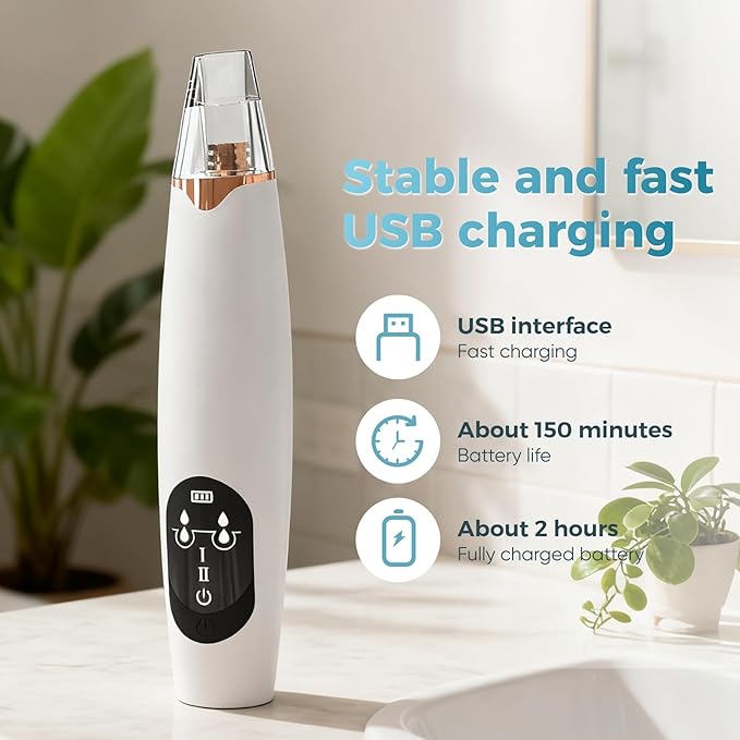 Facial Pore Blackhead Remover Vacuum - Facial Pore Cleaner with 3 Adjustable Suction Levels, 3 Probes, USB Charging Interface - Blackhead Extractor Tools for Women & Men (Gold)
