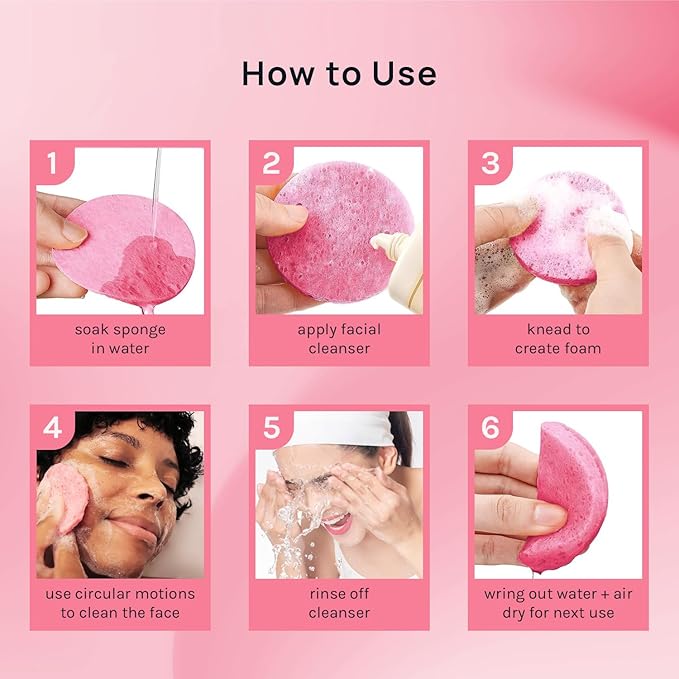 AOA Studio 50-Count Compressed Facial Sponges 100% Natural Cosmetic Spa Sponges for Facial Cleansing, Exfoliating Mask, Remove for Makeup, Dead Skin, and Dirt (50 counts, Pink)