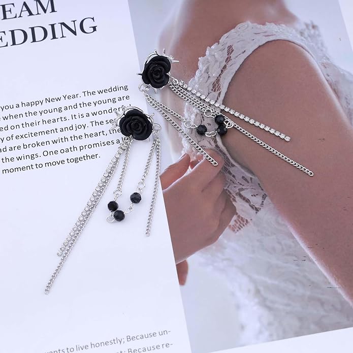 Punk Black Rose Flower Earring Long