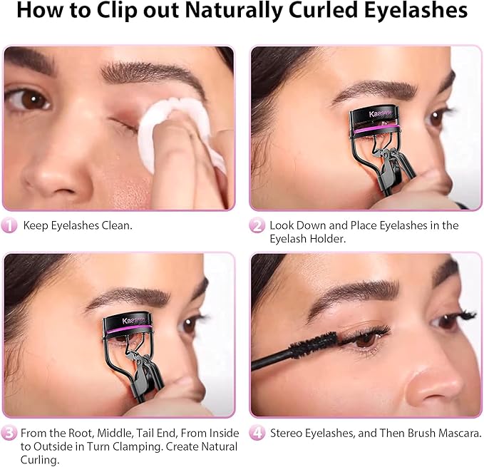 Kaasage Eyelash Curler with Pads, Lash Curler with 5 Extra Silicone Replacement Pads, Achieve Perfect Curls in 5 Seconds