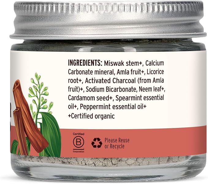 Banyan Botanicals Cinnamon Clove Tooth Powder – Ayurvedic Fluoride-Free Toothpaste Alternative with Miswak & Activated Charcoal from Amla – 0.75oz, 80+ Uses – Non GMO Sustainably Sourced Vegan