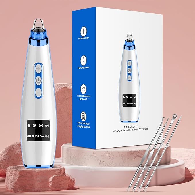 Blackhead Remover Pore Vacuum Upgraded Facial Pore Cleaner Electric Comedone Whitehead Extractor Tool-5 Suction Power,5 Probes,USB Rechargeable