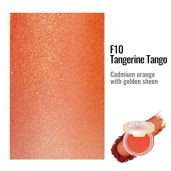 Oulac Luminisers Powdery Blusher for Cheeks Face Glow,Brighten Skin As Highlighter Makeup, Shimmer Blusher,Buildable and Vegan Cosmetics,4.8g F10 Tangerine Tango