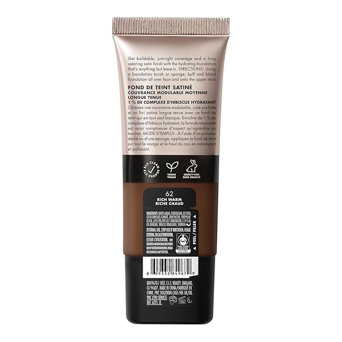 e.l.f. Soft Glam Foundation, Medium Coverage, Long-Lasting & Buildable Foundation For A Smooth, Satin Finish, Vegan & Cruelty-Free, 62 Rich Warm