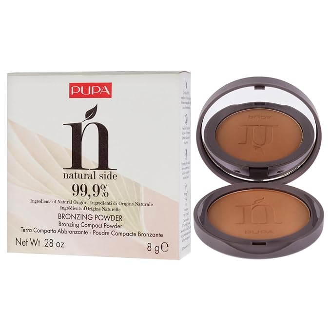 PUPA Milano Natural Side Bronzing Powder 002 Natural Bronze - Add Warmth and Glow to Skin - Easy Blending Bronzer Contour Makeup Powder to Brighten Complexion - Natural Formula - 0.28 oz