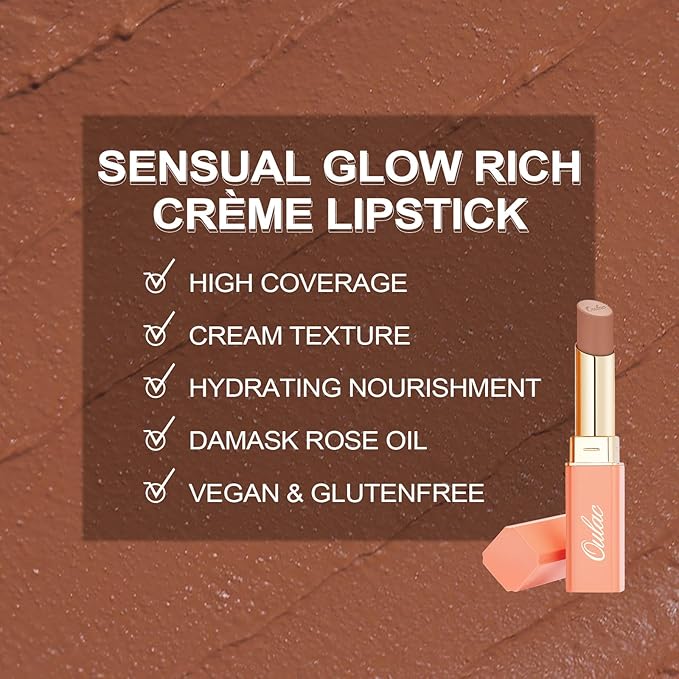 Oulac Color Rich Satin Lipstick - Light Brown Full Coverage Lip Color, Creamy Silky-Smooth, Moisturizing, Satin Matte Finish, Infused With Shea Butter, Vegan & Clean Beauty, 4g, SG10 Bailey