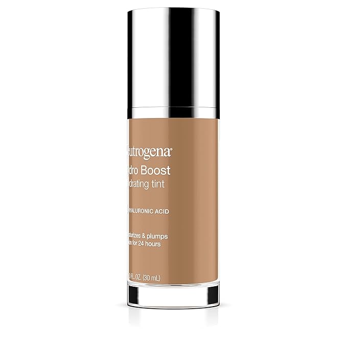 Neutrogena Hydro Boost Hydrating Tint Foundation Makeup for Dry Skin, with Hyaluronic Acid, Lightweight Oil-Free Water Gel, Non-Comedogenic, 105 Caramel Color 1.0 fl. oz