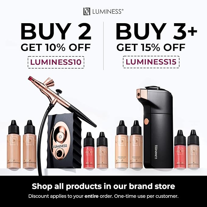 LUMINESS Airbrush Spray Silk Foundation Starter Kit - Deep Dark - Foundation, Primer & Dual-Sided Angled Buffing Brush - Medium, Buildable Coverage, Anti-Aging Formula Hydrates & Moisturizes