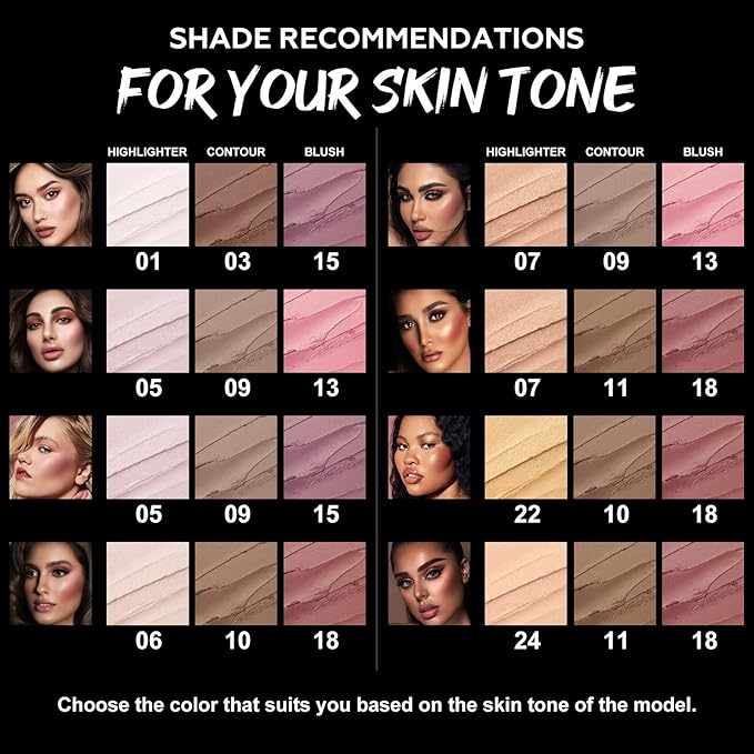 FOCALLURE 3PCS Cream Contour Stick - Highlighter Bronzer Blush Set for Face Sculpting, Non-Greasy Longwear Makeup, Easy to Blend with Natural Matte Finish,SET 1