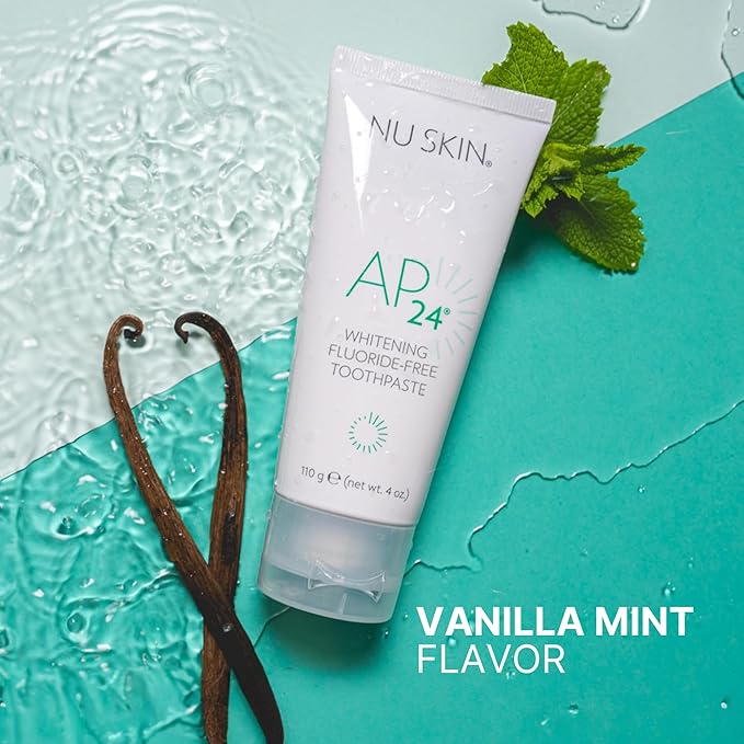 Nu Skin AP 24 Whitening Fluoride - Free Toothpaste | AP 24 Blend | Vanilla Mint Flavor | Brightens Teeth | Removes Surface Stains | Prevents Dental Cavities & Plaque | Enamel-Safe | 4 oz | 2 Pack
