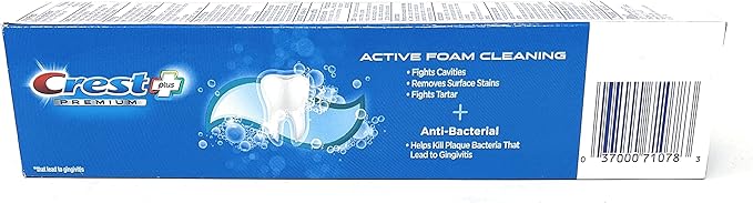 Crest Premium Plus Anti-Bacterial Toothpaste, Smooth Peppermint Flavor 7.0 oz (Pack of 3)