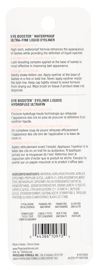 Physicians Formula Eye Booster, Lash-Enhancing 2-in-1 Eyeliner Serum, Dermatologist Approved, Hypoallergenic, Cruelty-Free & Vegan - Blackest Black