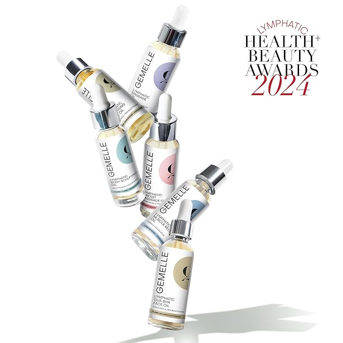 GEMELLE Lymphatic Gua Sha Face Oil | 10x Award Winner | Detox, Plump, Sculpt, Hydrate | Premium Natural Botanical Oil for Gua Sha Facial Tools, Lymphatic Drainage Massager, Jade Gua Sha Stone - 30ml