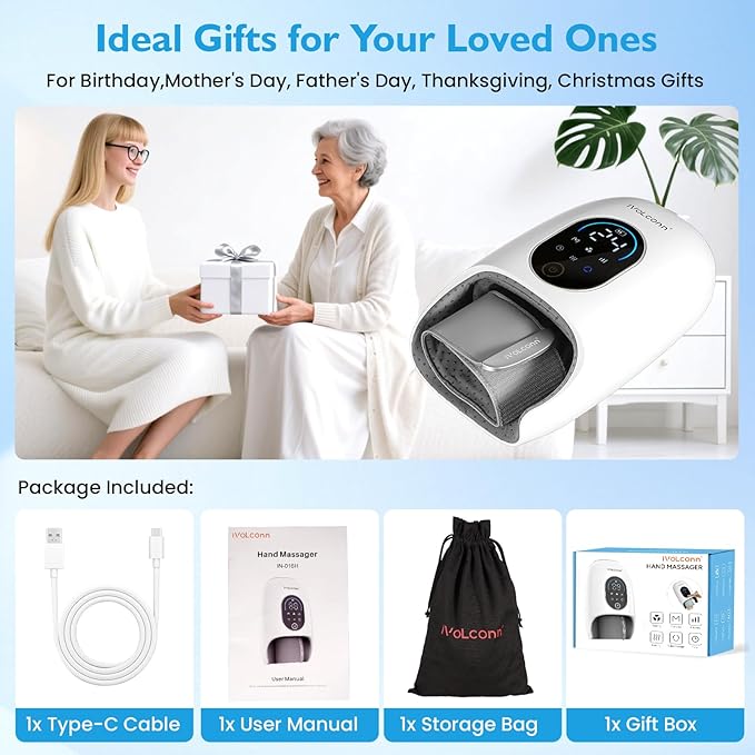 Hand Massager with Heat and Compresion for Arthritis and Carpal Tunnel Relief, Full Hand and Wrist Massager with LCD Display and Palm Kneading Roller, Birthday Christmas Gifts for Adults