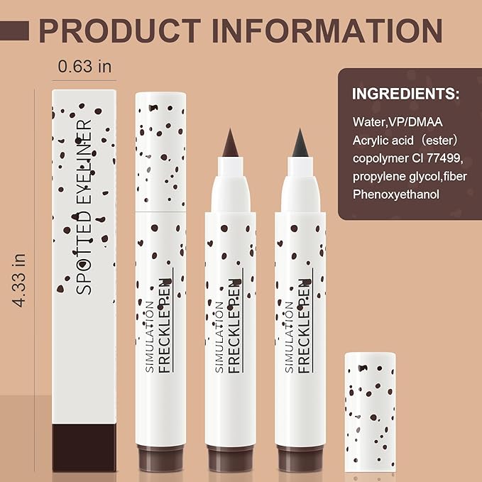 Freckle Pen, Natural Lifelike Faux Freckles Pen Waterproof, Long - Lasting and Quick Dry, Create Natural Sunkissed Skin Makeup for Beginners or Professional (Dark Brown)
